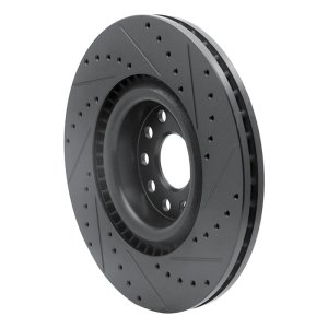 Audi S3 Brake Rotor (1) - Front Left - R1 Concepts - Drilled & Slotted - Black - `06-`13